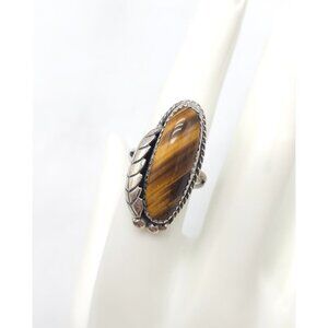 Vintage Sterling Silver Dead Pawn Tigers Eye Oval Ring Size 7.5